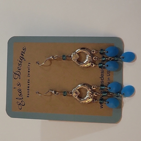1969- Beads Handmade Women's Earrings Blue Color NWT - Picture 1 of 4